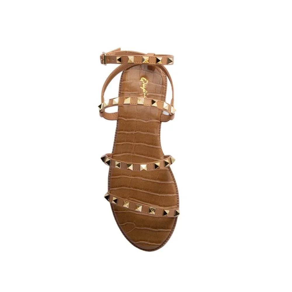 Tan Studded Gladiator Sandals - Picture 6 of 6